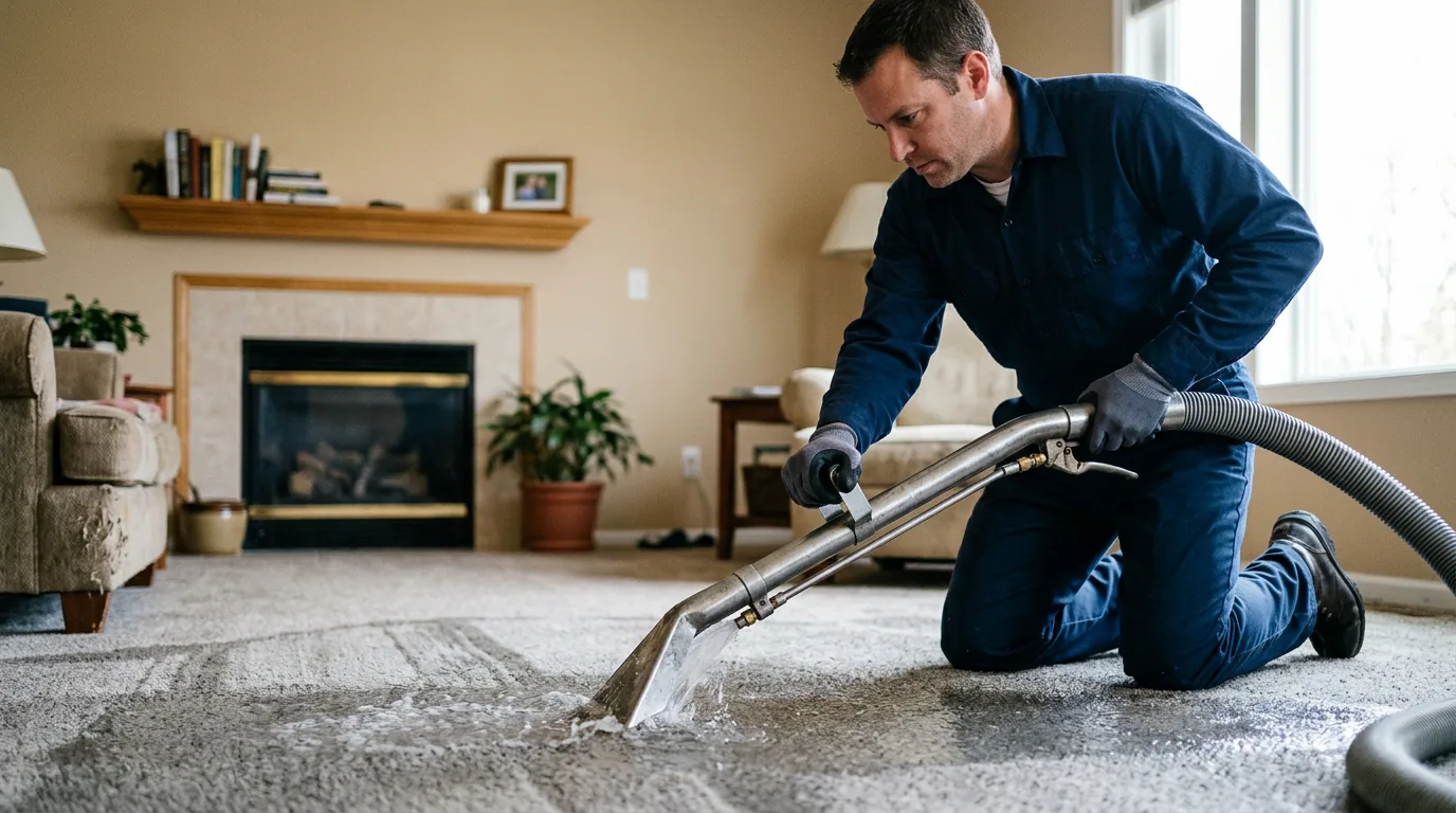 Water damage restoration technician working near Beverly, KS